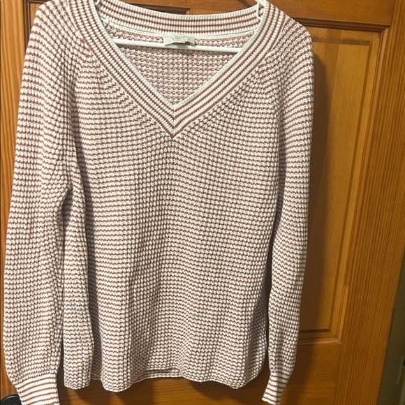 LOFT Sweaters - Women's V-Neck Sweater - Cream and Burnt Orange